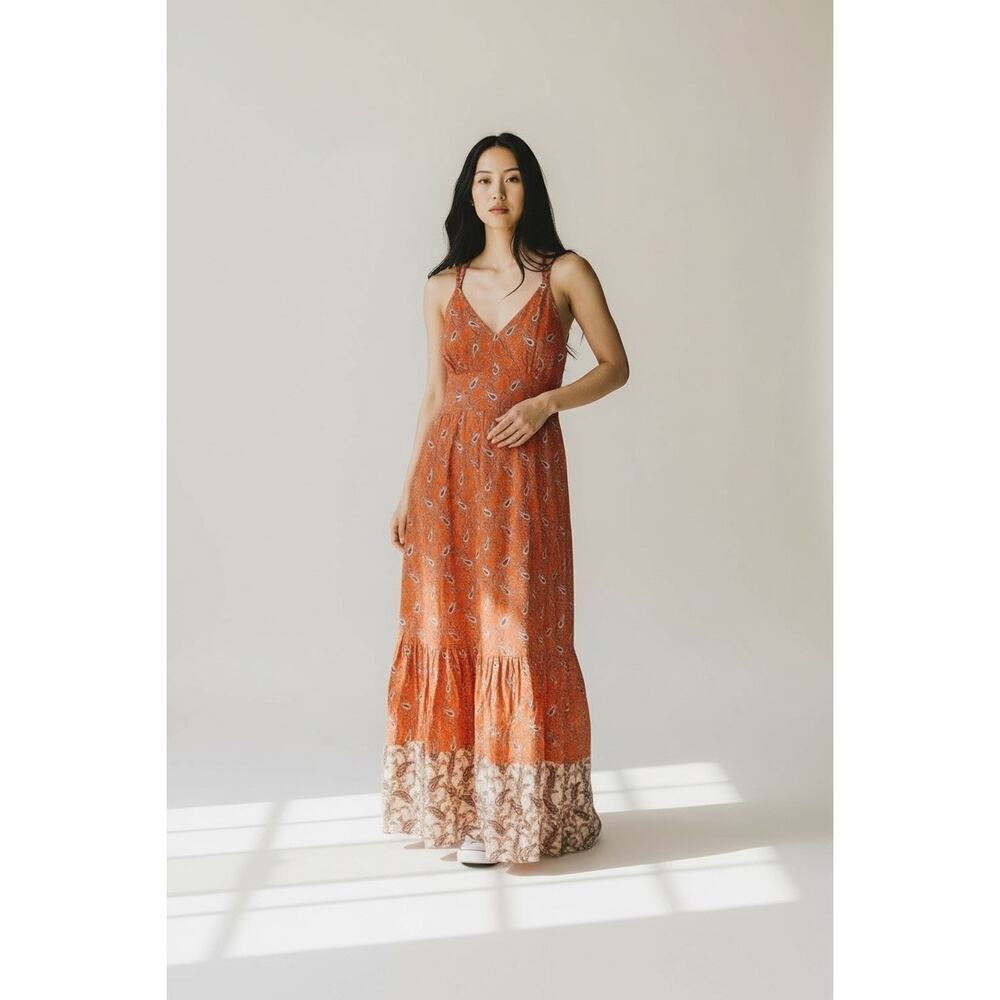 Stitch drop 100% Cotton Boho Paisley Sleeveless Maxi Dress Peach Size S NWOT